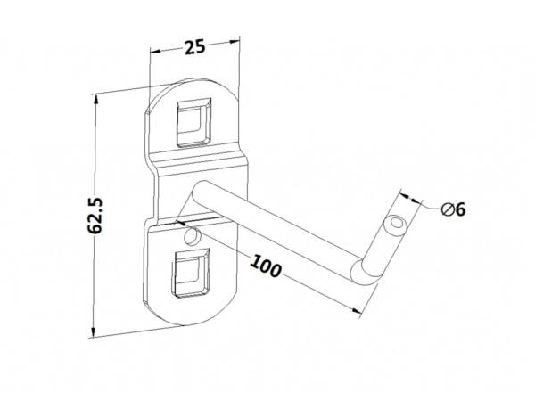 Workbench hook, model 2, single hook, length 100mm