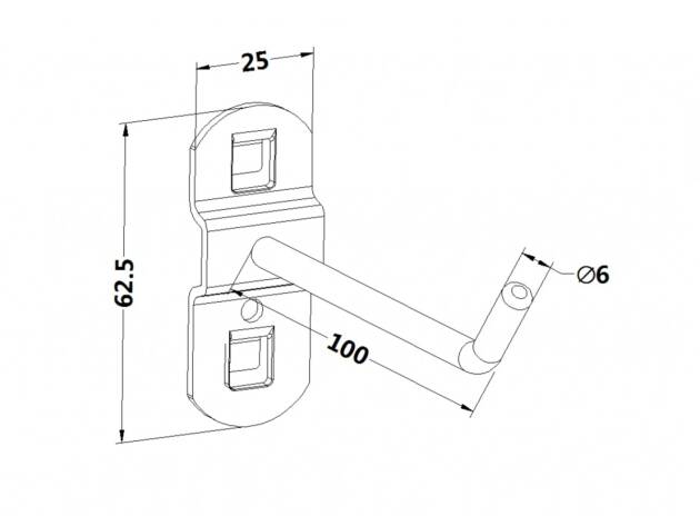Workbench hook, model 2, single hook, length 100mm