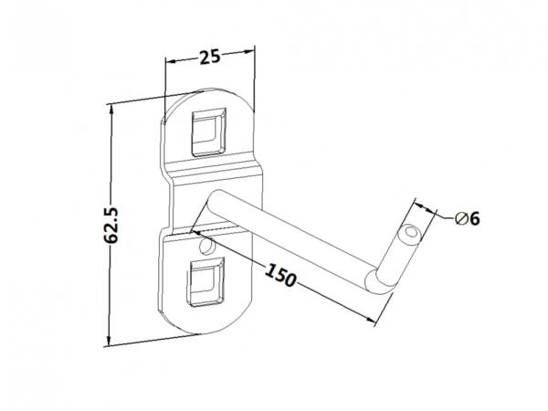 Workbench hook, model 2, single hook, length 150mm