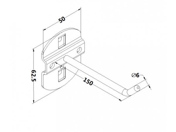 Workbench hook, model 4, single hook, length 150mm