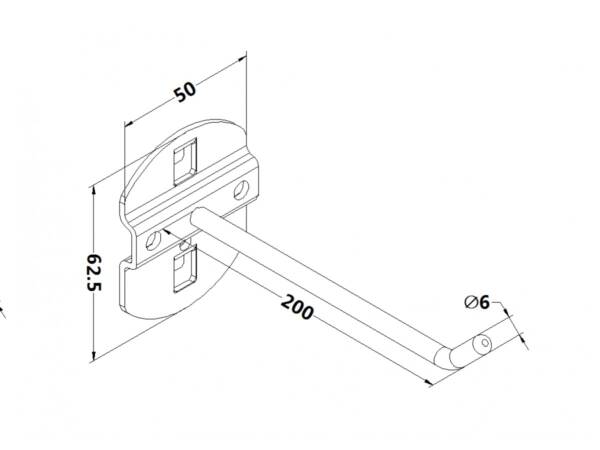 Workbench hook, model 4, single hook, length 200mm