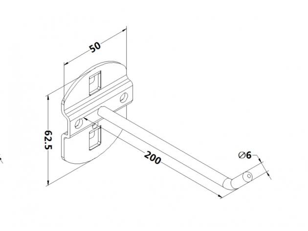 Workbench hook, model 4, single hook, length 200mm
