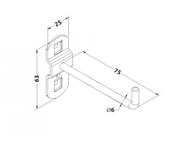 Workbench hook, model 5, single hook, length 75mm
