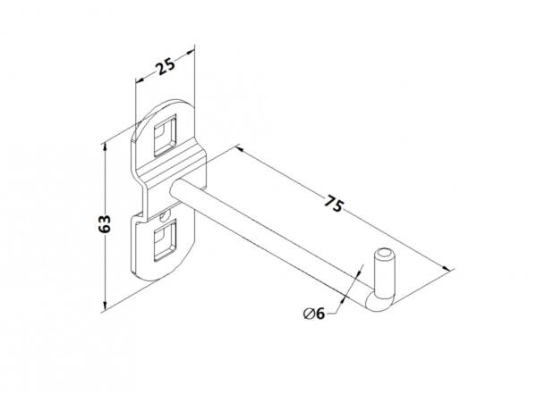 Workbench hook, model 5, single hook, length 75mm