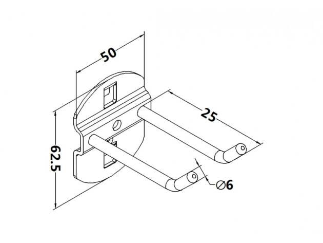 Workbench hook, model 6, double hook, length 25mm