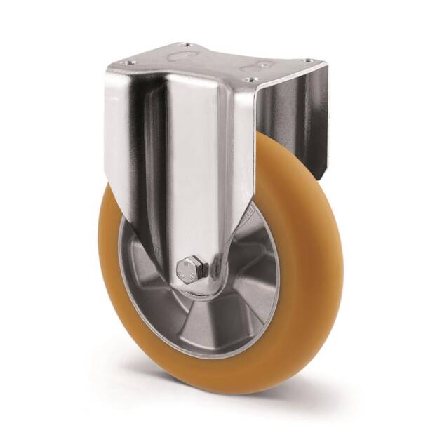 Rigid caster, PU, precision ball bearings dia 160mm, plate, max dynamic load 800kg