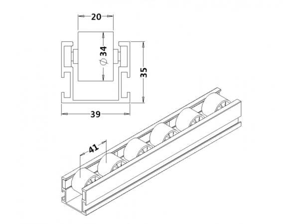 4m alu roller track 40 with side slot, black