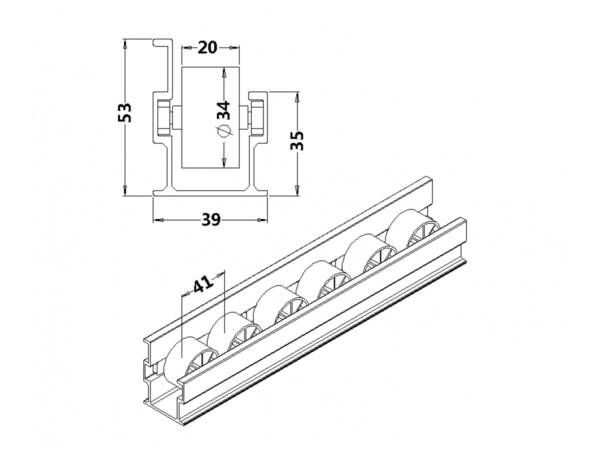 4m alu roller track 40, guiding frame, black