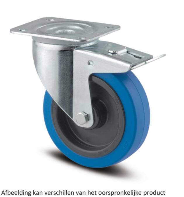 Zwenkwiel met dubbele rem - TENTE 3477UFR100P62 - blauw rubber - dia 100mm - max 160 kg - 00001426