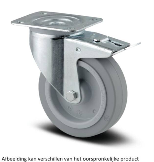 Zwenkwiel met dubbele rem - TENTE 3477UFR160P63 - grijs rubber - dia 160mm - max 300 kg - 00030347