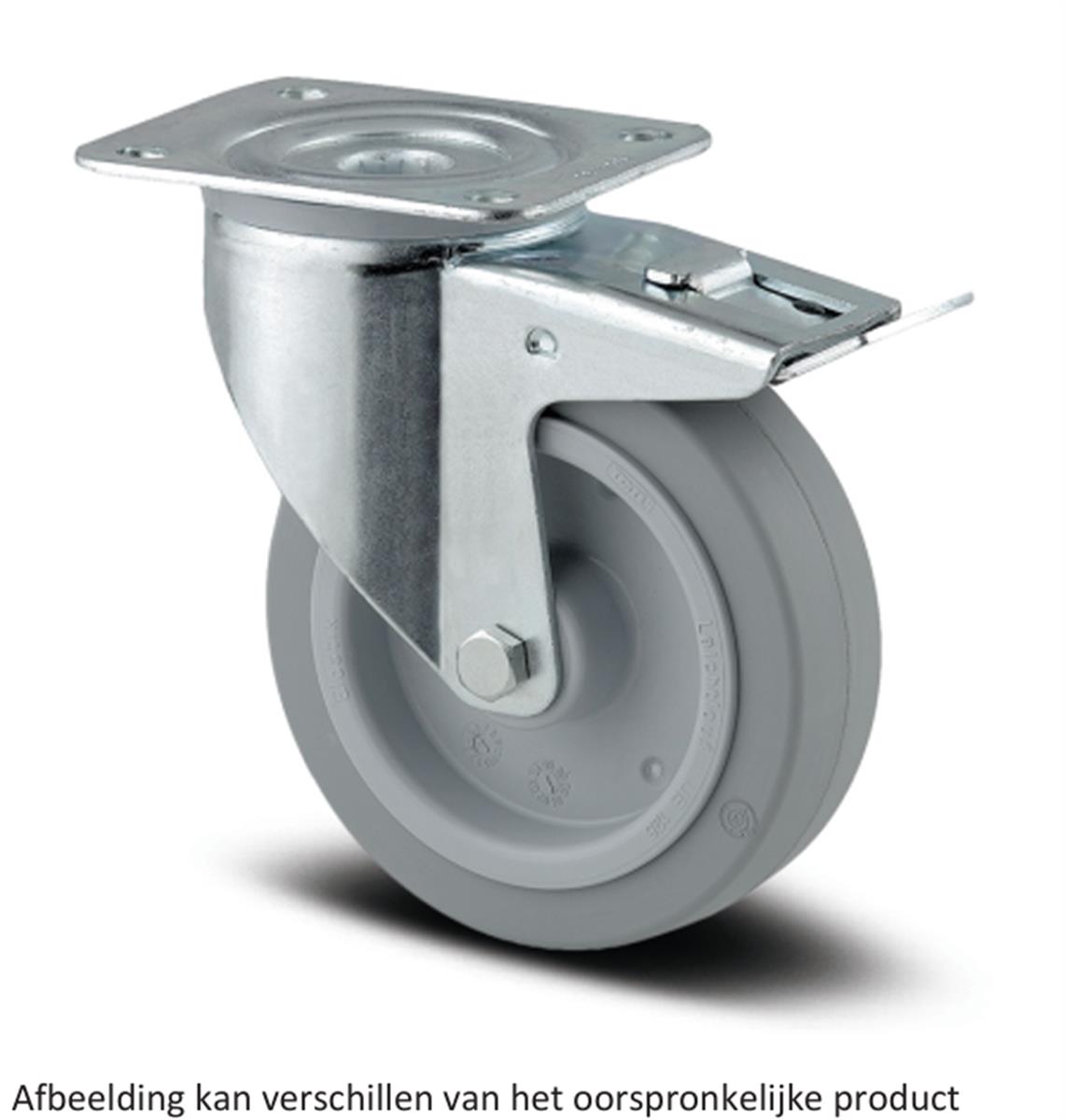 Zwenkwiel met dubbele rem - TENTE 3477UFR160P63 - grijs rubber - dia 160mm - max 300 kg - 00030347