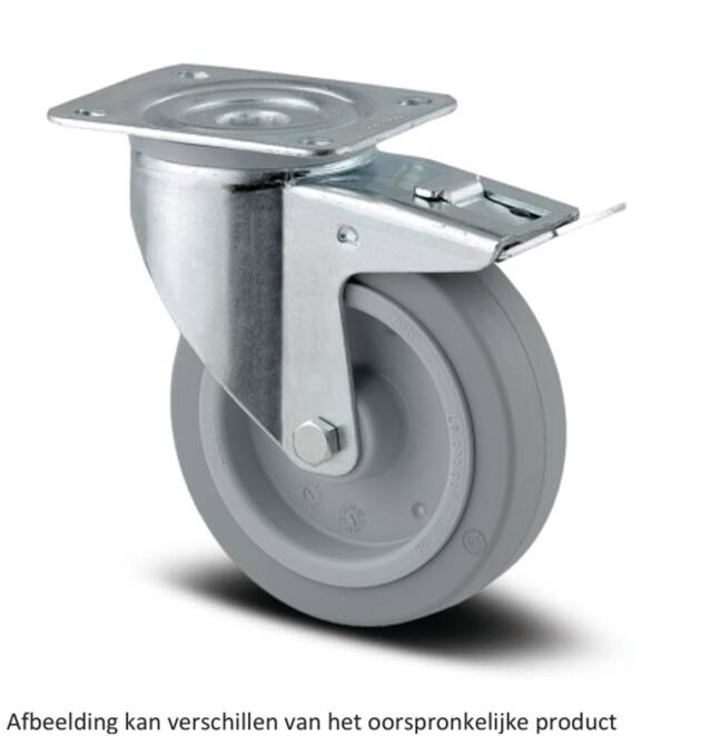 Zwenkwiel met dubbele rem - TENTE 3477UFR200P63 - grijs rubber - dia 200mm - max 400 kg - 00005960