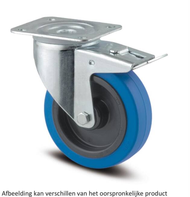 Zwenkwiel met dubbele rem - TENTE 3477UFR125P62 - blauw rubber - dia 125mm - max 250 kg - 00007002