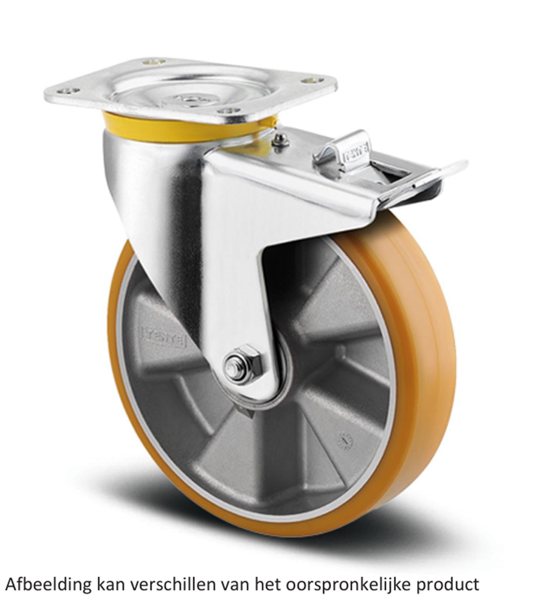 Zwaarlast zwenkwiel met dubbele rem - TENTE 4687ITP125P63 - polyurethaan convex - dia 125mm - max 500 kg - 00860774