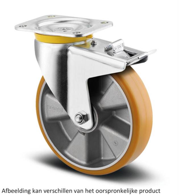 Zwaarlast zwenkwiel met dubbele rem - TENTE 4687ITP200P63 - polyurethaan convex - dia 200mm - max 350 kg - 00860776