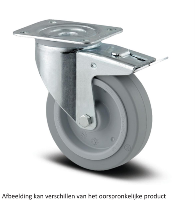 Zwenkwiel met dubbele rem - TENTE 3477UFR100P62 - grijs rubber - dia 100mm - max 160 kg - 00001427
