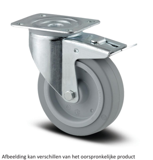 Zwenkwiel met dubbele rem - TENTE 3477UFR125P62 - grijs rubber - dia 125mm - max 250 kg - 00003805