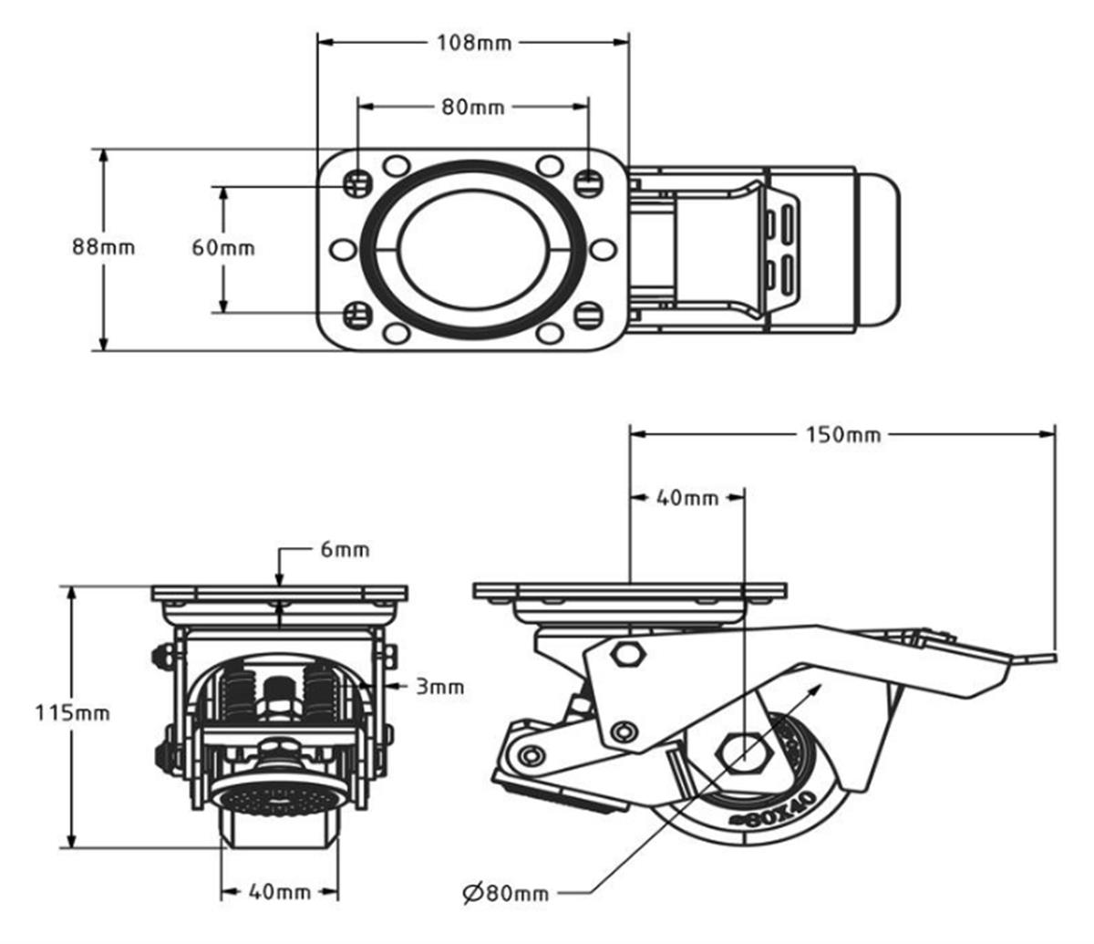 Hefwiel - BS Rollen W120.B15.075 - polyamide - dia 75mm - max 350kg