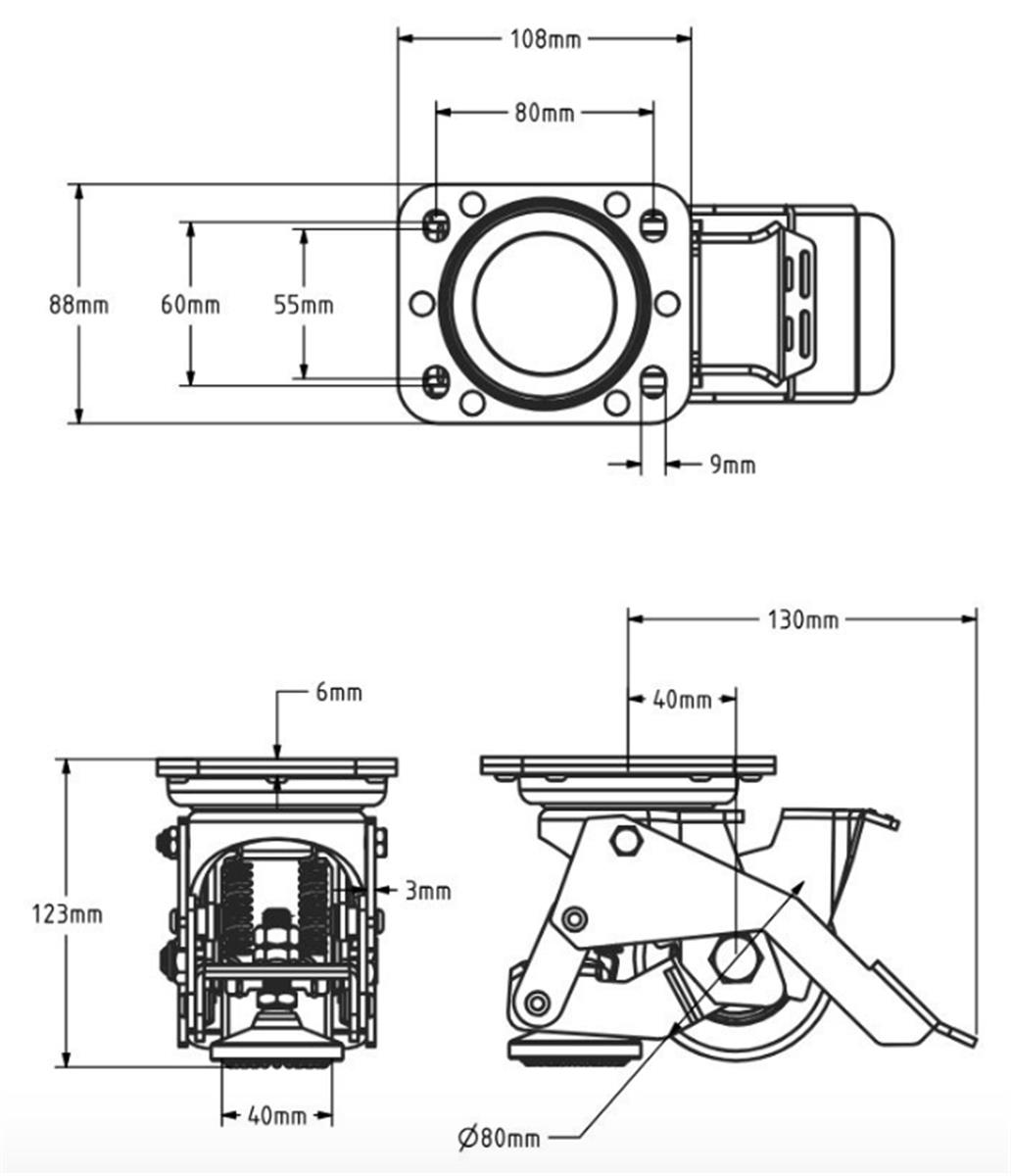 Hefwiel - BS Rollen W120.B15.075 - polyamide - dia 75mm - max 350kg