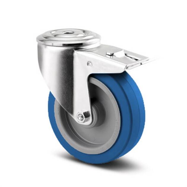 Zwenkwiel met dubbele rem - TENTE 3477UFR100P30-13 - blauw rubber - dia 100mm - max 150 kg - 00303837