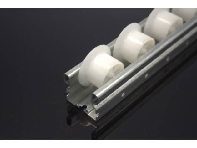 Rollenrail met spoorkrans - stalen behuizing 40mm - zwarte kunststof rol - lengte 4m