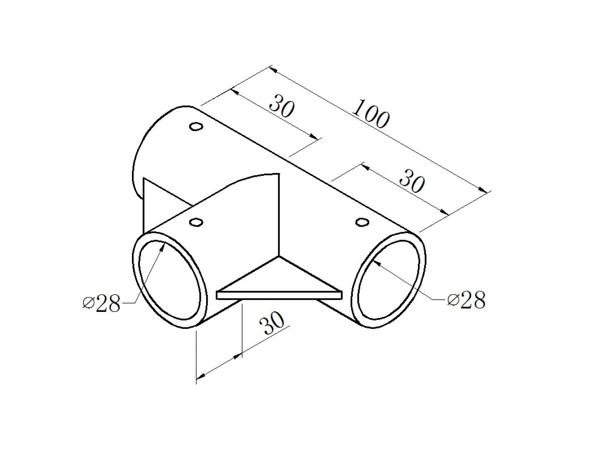 Black ABS plastic 3-way joint