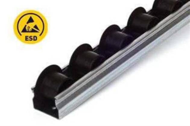 Rollenrail met spoorkrans - stalen behuizing 35mm - ESD kunststof rol - P50 - lengte 4m