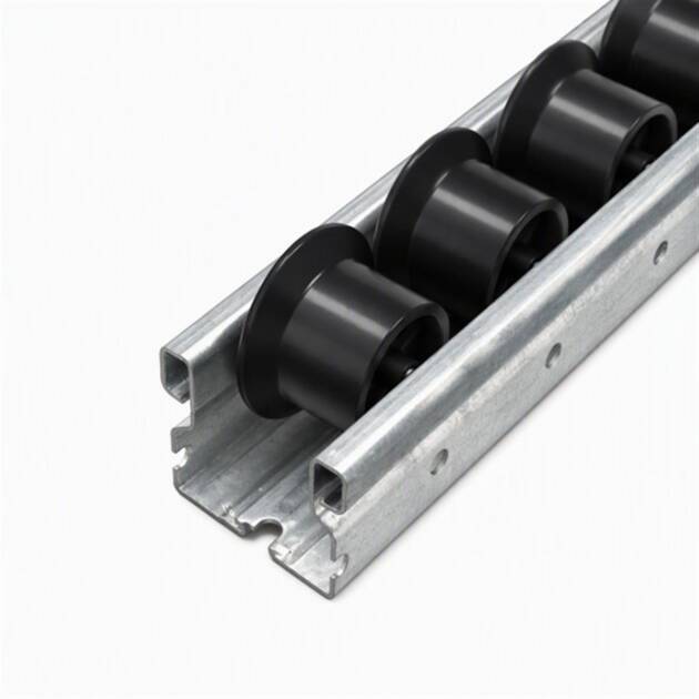 Rollenrail met spoorkrans - stalen behuizing 40mm - ESD kunststof rol - lengte 4m