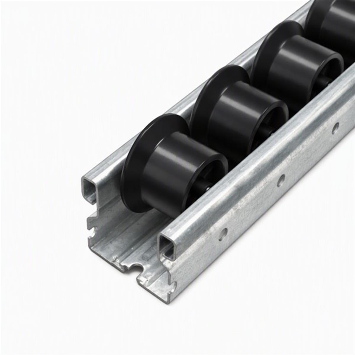 Rollenrail met spoorkrans - stalen behuizing 40mm - ESD kunststof rol - lengte 4m